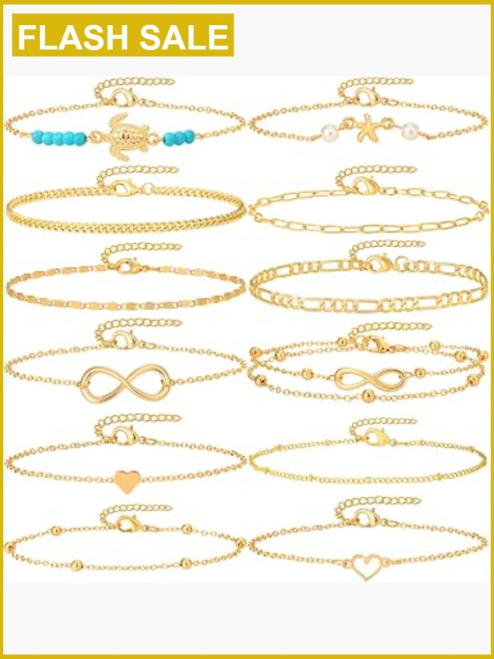 12Pcs Adjustable Anklets Set Women Summer Beach Foot Jewelry Gift Box